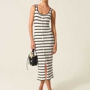 NWT‎ Commense Striped Knit Midi Dress with Front Buttons and Slit Detail XS